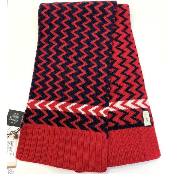 NWT Gucci Zigzag Wool Scarf In Red - Picture 4 of 11